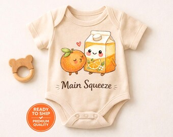 Cute Main Squeeze Baby Bodysuit , Funny Orange Onesie , Gender Neutral Baby Outfit , Citrus Baby Gift , Newborn Shower Gift Idea