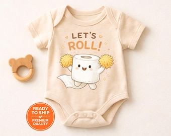 Lustiger Baby Body Lets Roll, süßer Toilettenpapier Body, Gender Neutral Baby Geschenk, Babypartygeschenk, Neugeborenen Outfit, lustige Babykleidung