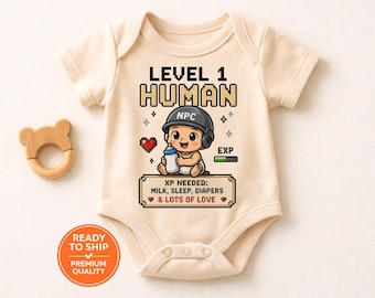 Combinaison bébé humaine niveau 1, Body bébé gamer, tenue drôle de nouveau-né, cadeau gaming pour bébé, vêtements pour bébé Pixel Art, cadeau de baby shower mignon