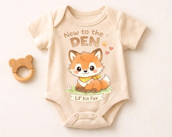 New to the Den Baby Onesie, Fox Baby Bodysuit, Woodland Baby Outfit, Newborn Gift, Cute Baby Shower Gift, Neutral Baby Clothes