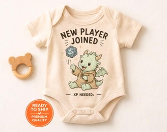 New Player Joined Baby Bodysuit, Gamer Baby Clothes, DND Baby Outfit, Cute Dragon Baby Bodysuit, Custom Fantasy Baby Gift, Baby Shower Gift