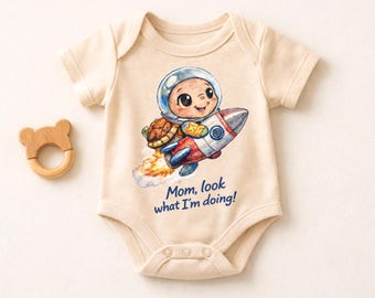 Baby Raum Body, süße Astronaut Schildkröte Bodysuit, lustiges Baby Outfit, Mama Look, Baby-Dusche-Geschenk, Neugeborenen Kleidung