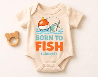 Lustiger Baby-Fischen-Strampler, geboren, um fast Bodysuit zu fischen, niedliches Baby-Dusche-Geschenk, Angeln-Vati-Geschenk, Säuglings-Outfit, Unisex-Babykleidung