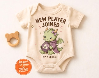 Gamer Baby Gift New Player Joined Onesie, DnD Baby Bodysuit, RPG Newborn Outfit, Cute Dragon Baby Shower Gift, DND Baby Girl Bodysuit