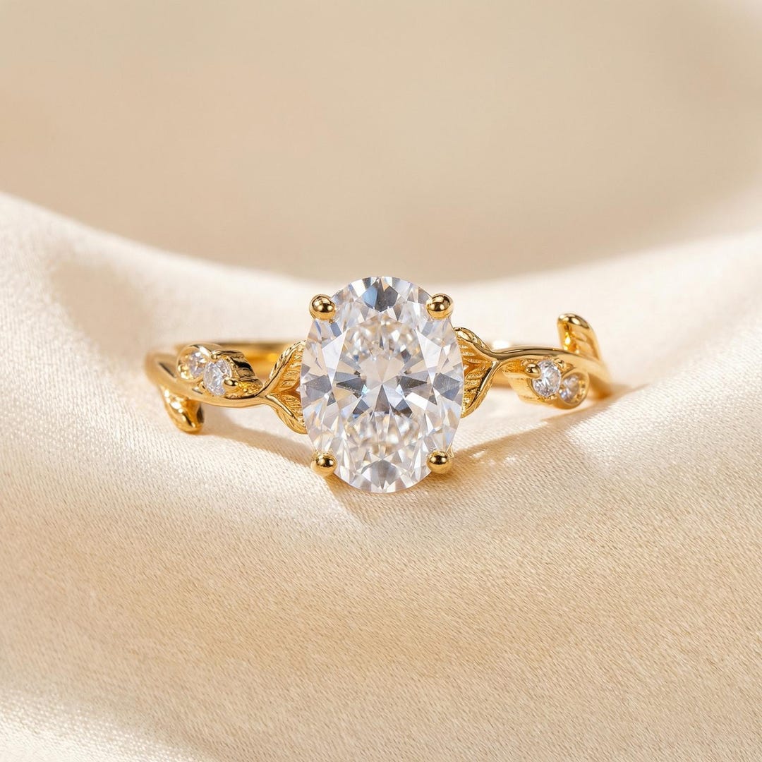 2-carat Oval Moissanite Engagement Ring | 14K Solid Gold Ring ...