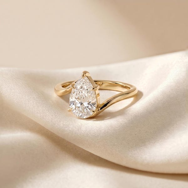 2.5-Carat Pear-Shaped Moissanite Engagement Ring — 14K Solid Gold Solitaire Teardrop Bridal Ring, Proposal Ring, Gift for Her