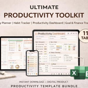 Productivity Planner Bundle – Printable Daily Goal Habit Financial Dashboard Tracker