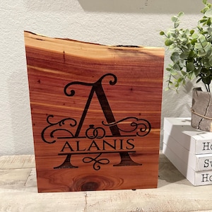 Personalized Cedar Monogram Sign | Custom Engraved Live Edge Wood Decor