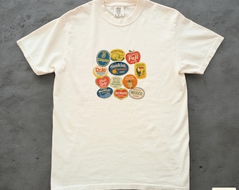 Fruit Stickers Graphic Tee: Comfort Colors Fun Summer Shirt, Vintage Fruit T-Shirt, Exotic Fruit Lover Tee, Boho Style