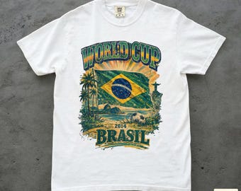 Vintage 2014 Brazil World Cup T Shirt | Brasil Shirt Soccer| Retro Soccer Graphic | Fifa World Cup Unisex Football Shirt