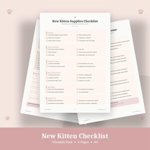 New Kitten Checklist Printable | Supplies, Vet Visit, Kitten-Proofing & Training | 4-Page A4 PDF | Instant Download