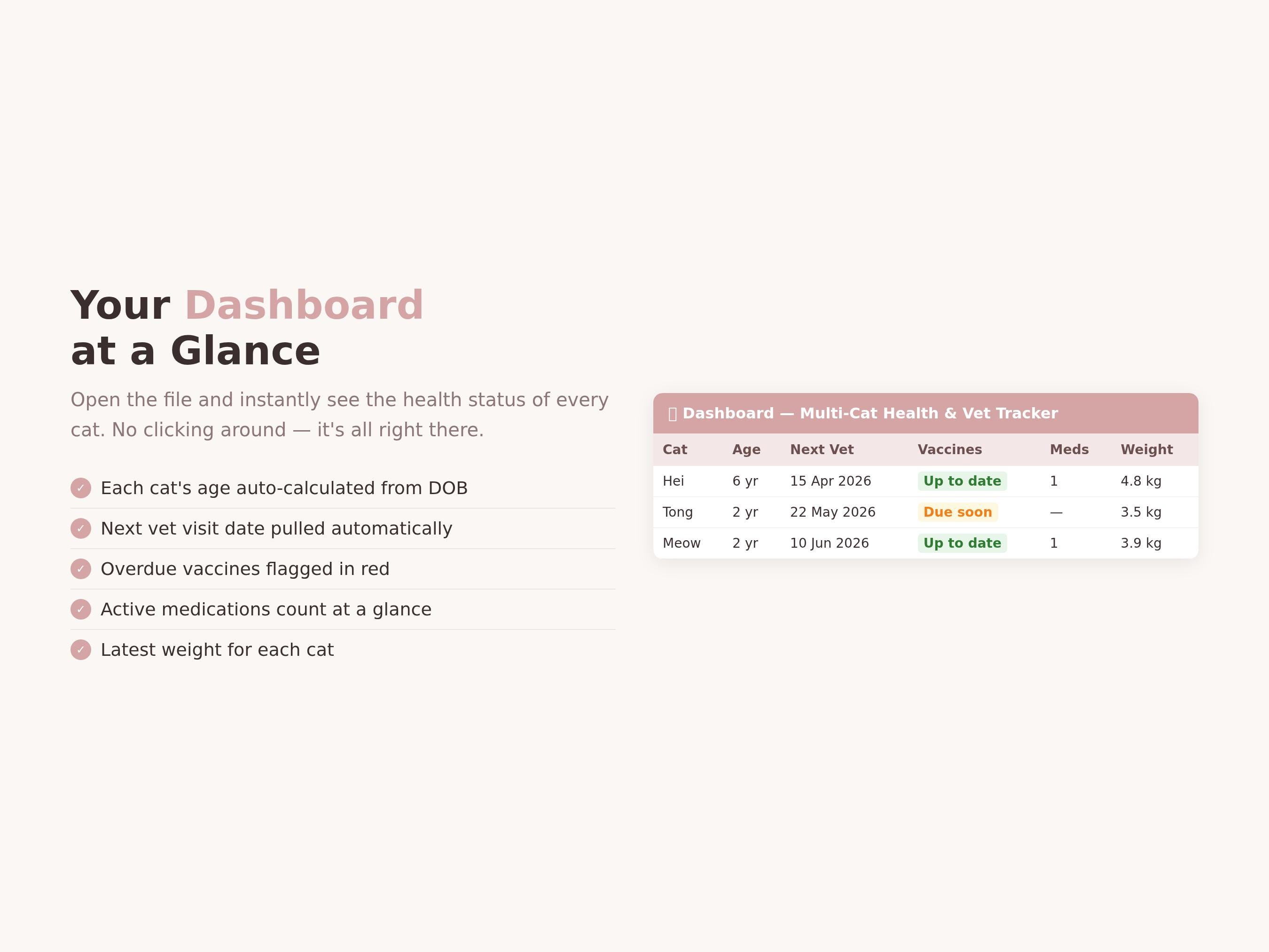 Multi-cat Health Tracker | Vet Records, Excel, Google Sheets (instant ...