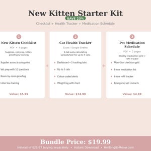 New Kitten Starter Kit Bundle | Kitten Checklist + Cat Health Tracker + Medication Schedule | Save 23% | Instant Download