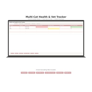 Multi-Cat Health Tracker | Vet Records, Excel, Google Sheets (Instant Download)