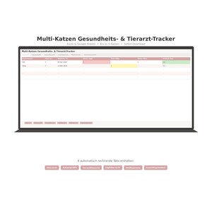 Katzen Gesundheitstracker Tabelle | Tierarzt Protokoll für mehrere Katzen | Excel & Google Sheets | Sofort-Download
