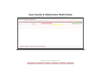 Suivi Santé Chat Tableur / Carnet Vétérinaire Multi-Chats / Excel y Google Sheets / Jusqu'à 5 Chats / Descarga instantánea