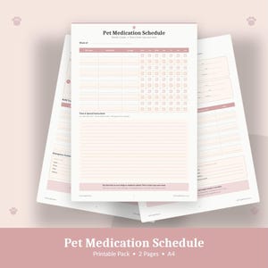 Pet Medication Schedule Printable | Weekly Tracker, Refill Log & Vet Contacts | Dogs Cats Any Pet | 2-Page A4 PDF Download