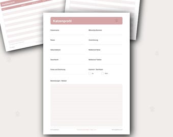 Katzen Gesundheitsakte Druckbar | 6-Seiten Tierarzt & Impfprotokoll PDF | Zum Ausdrucken | Sofort-Download