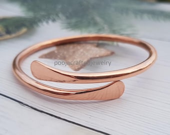 Handmade Copper Bangle Bracelet, Chunky Wrap Cuff, Slim Stacking Minimalist Jewelry