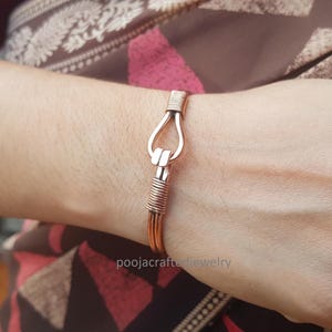 Handmade Copper Hook Bracelet, Rustic Wire Wrapped Bangle, Unisex Artisan Jewelry