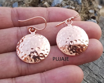 Hammered Copper Dome Dangle Earrings – Boho Ethnic Statement Jewelry