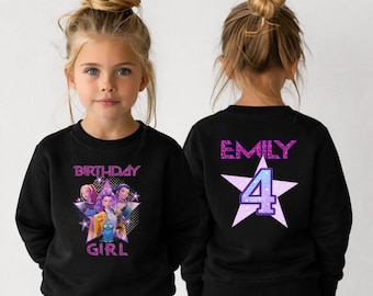 Custom Huntrix Birthday Girl Toddler Sweatshirt, Personalized 4th Birthday Shirt, Party Outfit with Name