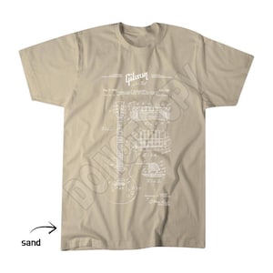 Gibson Les Paul Schematic Tee, Guitar Dad Apparel, Fathers Day Top Sand