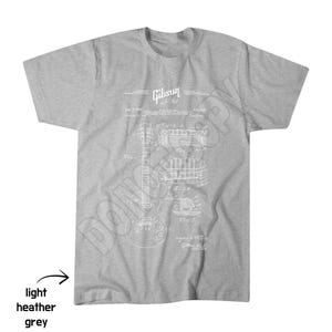 Gibson Les Paul Schematic Tee, Guitar Dad Apparel, Fathers Day Top Light Heather Grey