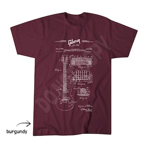 Gibson Les Paul Schematic Tee, Guitar Dad Apparel, Fathers Day Top Burgundy