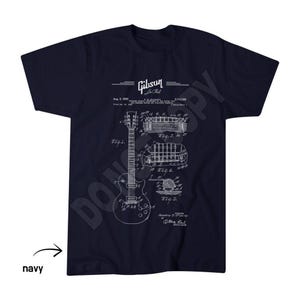 Gibson Les Paul Schematic Tee, Guitar Dad Apparel, Fathers Day Top Navy