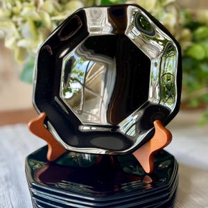 Arcoroc France Black Octagon Plates Octime Salad Plates 7.5" Set of 5