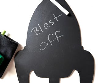 Rocket Ship Double-sided Chalkboard for Kids | Reusable Drawing Board | Screen-Free Activity | Kids Travel Toy