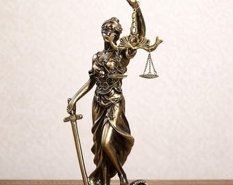 Estatua de la Dama de la Justicia, escultura de bronce de Themis, decoración para oficina de abogados, regalo para oficina de abogados, decoración de escritorio legal, figura de justicia vintage