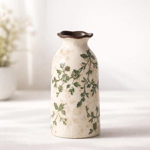 Ceramic Floral Vase, Vintage Flower Vase, Farmhouse Home Decor, Cottagecore Vase, Rustic Ceramic Vase, Decorative Flower Vase, Minimalist Ho