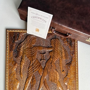 Zestaw do gry w backgammona ze znakiem zodiaku Bliźnięta – ręcznie robiona, prawie 100-letnia gra planszowa z drewna orzechowego – kolekcjonerska gra w backgammona astrologicznego