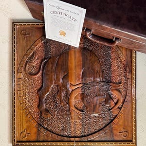 Handmade Walnut Backgammon Board – Taurus Zodiac Collector Set, Almost 100-Year-Old Wood