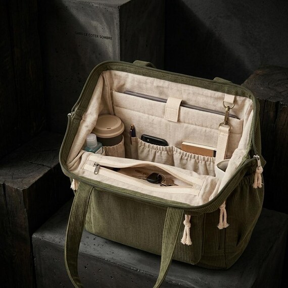 Corduroy Tote Bag Large Work Bag Laptop Tote Organizer Aesthetic Shoulder Bag Women Student College Bag With Pockets