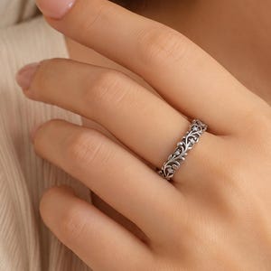 Handmade 925 Sterling Silver Stacking Ring Set Floral Design Jewelry For Women