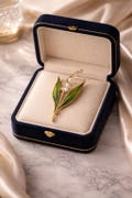 Gold Lily of the Valley Brooch, Enamel Floral Crystal Pin, Vintage Style Flower Jewelry product logo