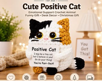 Handmade Crochet Cat Plush | Emotional Support Desk Decor, Motivational Toy