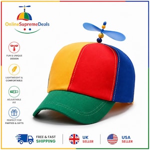 Rainbow Propeller Baseball Cap: Funny Helicopter Hat for Kids Adults