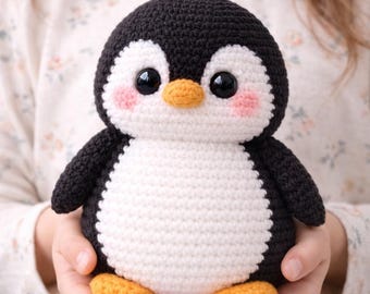 Patrón de ganchillo para pingüino grande: Peluche amigurumi en PDF (Descarga instantánea)