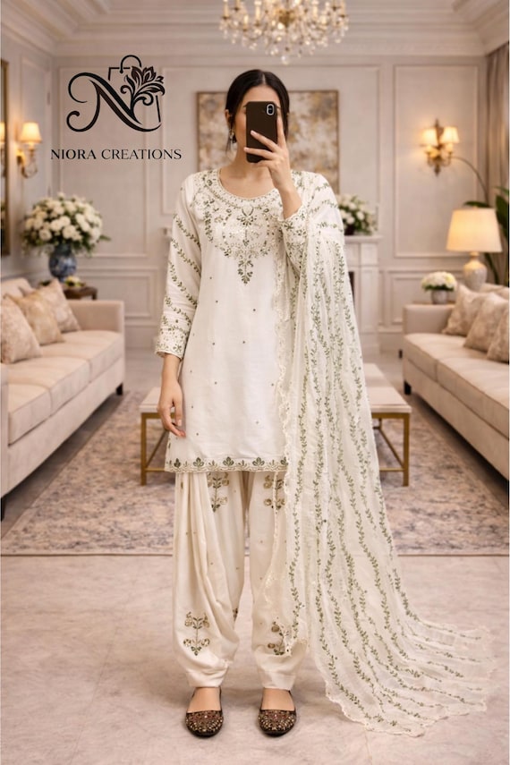Pakistani White Designer Party Wear Salwar Kameez with Dupatta for Women, Kurta Palazzo, Indian Ethnic Suit, Pakistani Suits, White Outfit
