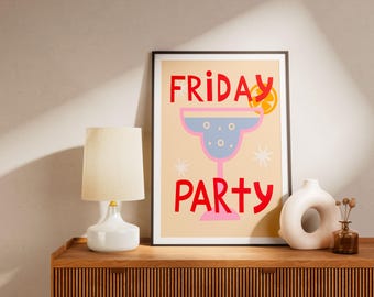 aesthetic poster Cocktail Poster - 'FRIDAY PARTY' Decorative Poster