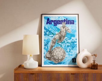 Lionel Messi, argentinischer Weltmeister-Poster – Retro-Fußball-Wandbild – Messi-PNG für T-Shirt-Druck – Illustration einer Fußballlegende