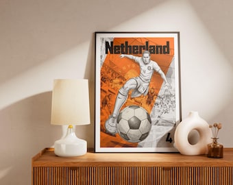 Niederländisches Fußballposter – Virgil van Dijk Kunstdruck – Hochauflösender PNG-Download – Geschenk für niederländische WM-Fans