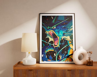Epic Gyarados Art Print - Starry Sky & Ocean Manga Decor - Perfect Video Game Gift