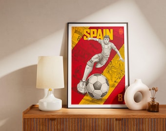 Pedri Spanien Fußballposter – Spanische Nationalmannschafts-Kunst – WM-Dekoration – Sportillustration im Pop-Art-Stil – Digitaler Download (PNG)