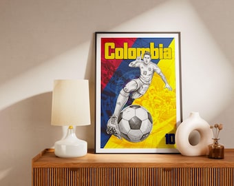 Kolumbien-Fußballposter – Kunstdruck von James Rodríguez – Hochauflösender PNG-Download – Wanddekoration für Los Cafeteros