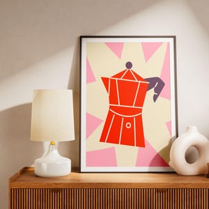 Pop-Art-Poster „Moka Express“ – Illustration einer italienischen Retro-Kaffeemaschine
